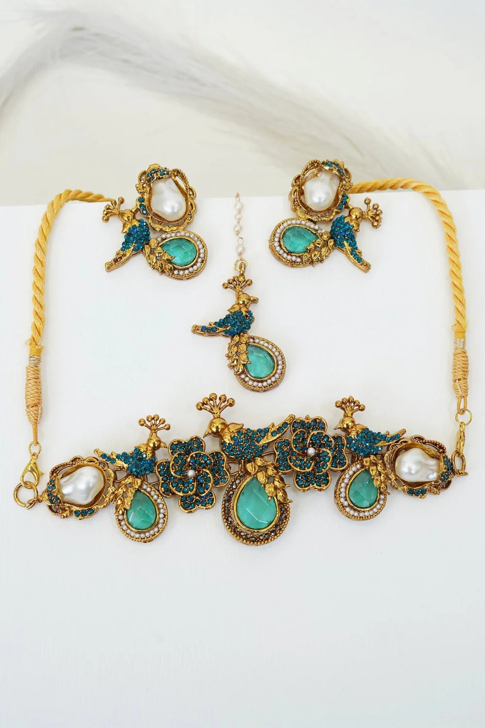 Antique Turkish Floral Peacock Necklace Set