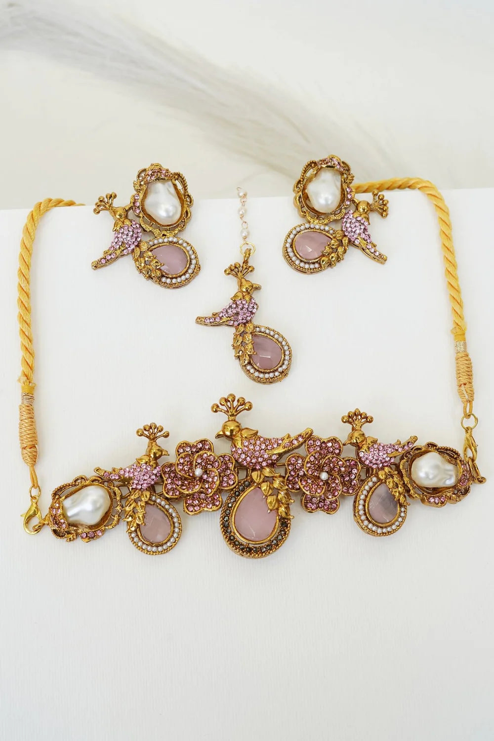 Antique Turkish Floral Peacock Necklace Set