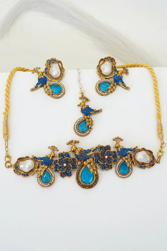 Antique Turkish Floral Peacock Necklace Set