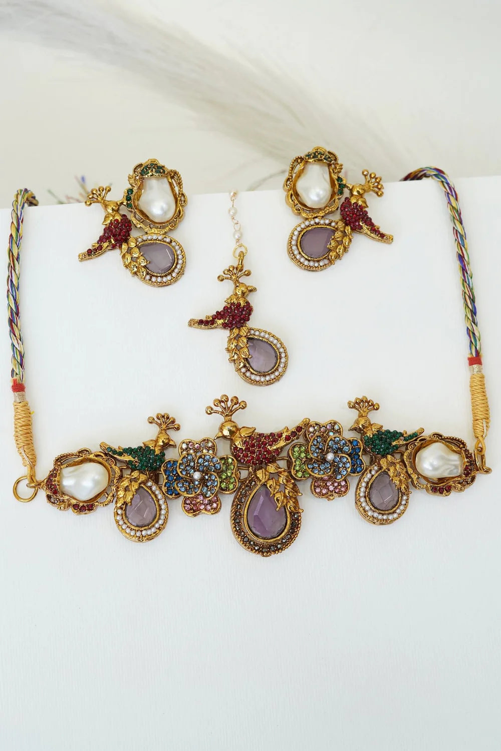 Antique Turkish Floral Peacock Necklace Set