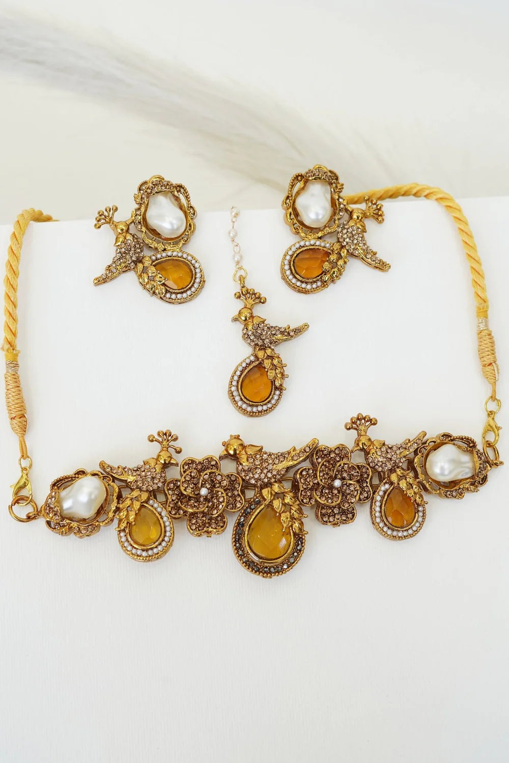 Antique Turkish Floral Peacock Necklace Set