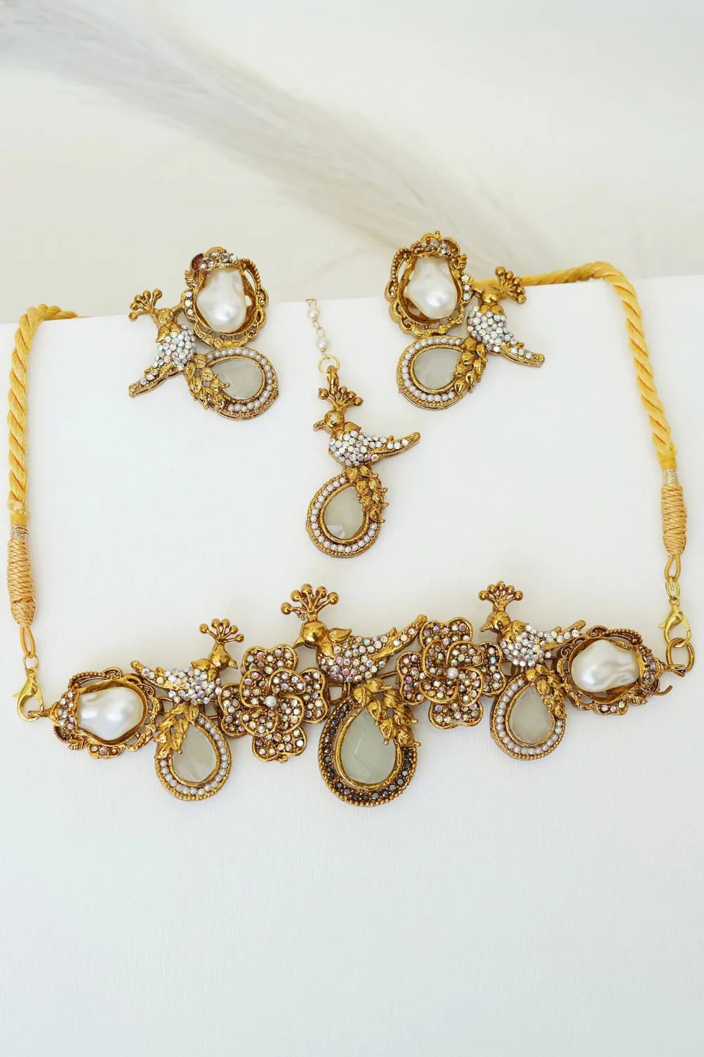 Antique Turkish Floral Peacock Necklace Set