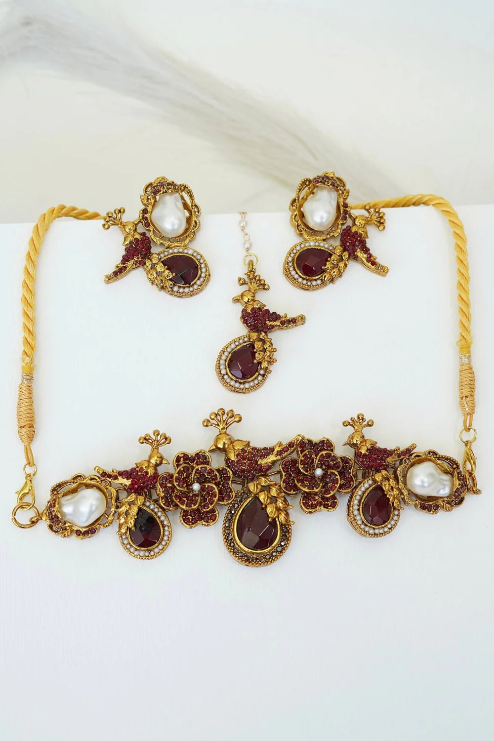 Antique Turkish Floral Peacock Necklace Set