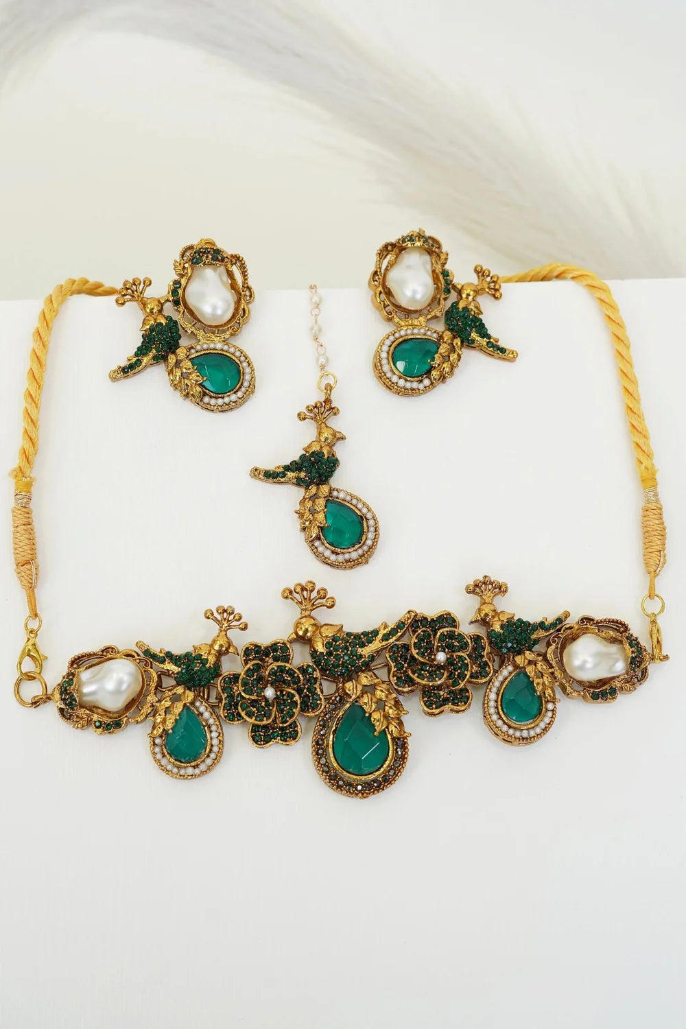 Antique Turkish Floral Peacock Necklace Set