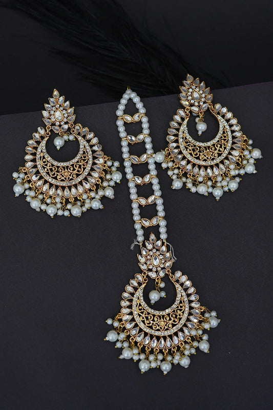 Handcrafted Kundan Chand Bali Earrings Tikka