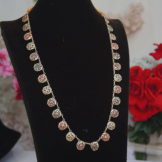 Hyderabadi Navratan Gold Plated Ghini Chain