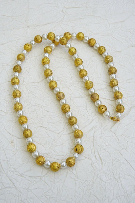 Pearl & Golden Ball Long Mala